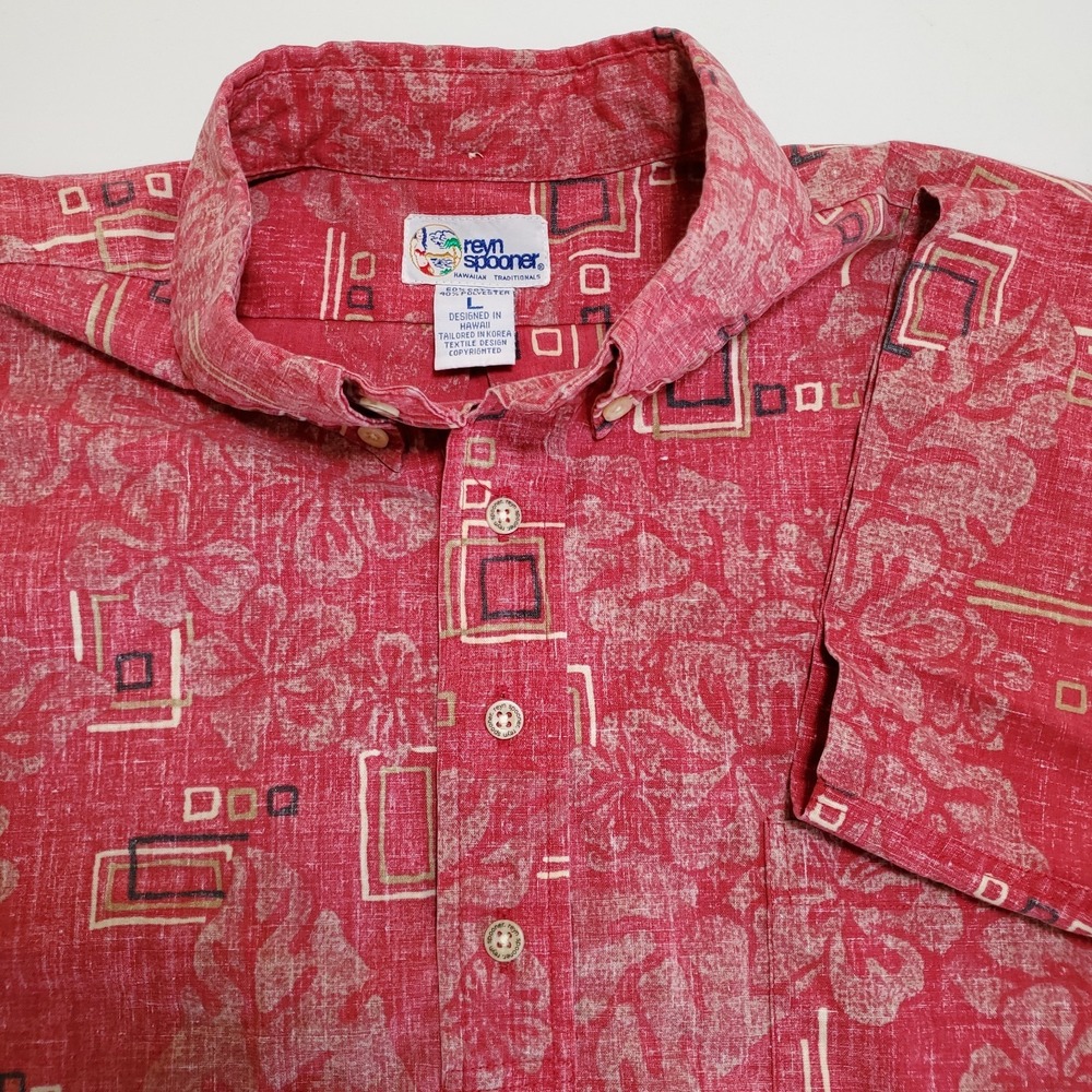 Reyn Spooner PULLOVER Hawaiian Aloha Shirt Mens Large Red Floral